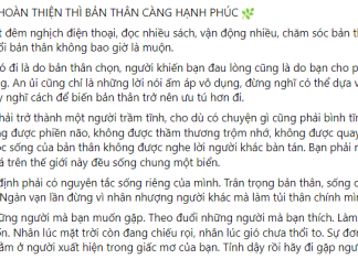 Bạn Càng Hoàn Thiện Thì Bản Thân Càng Hạnh Phúc